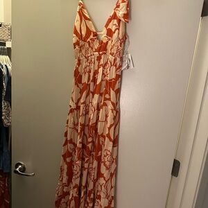 Angie Orange and Cream Floral Maxi Dress
